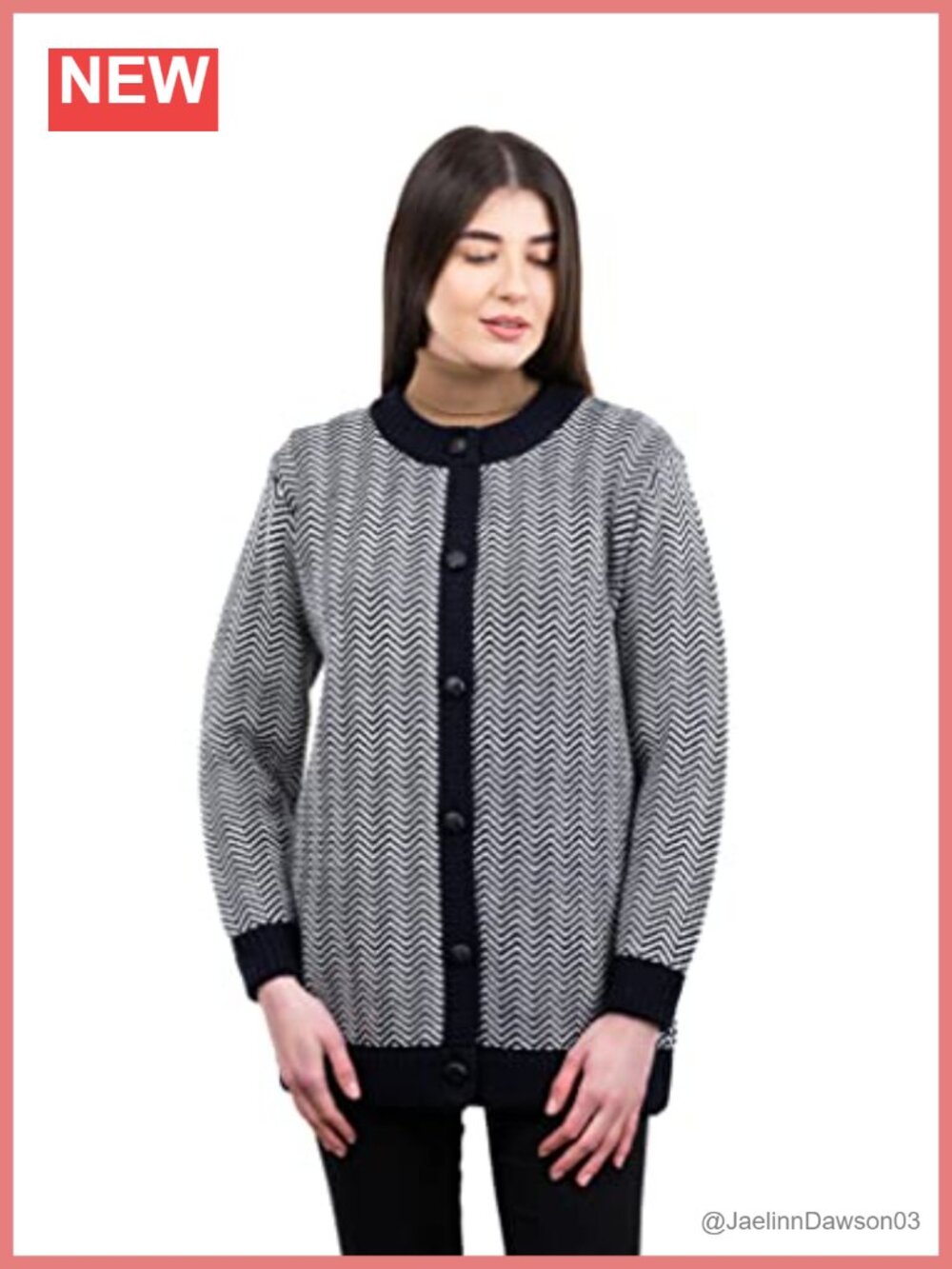 Irish Merino Wool Blend Herringbone Cardigan Button Front